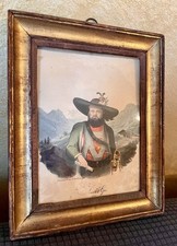 Raro Ritratto Andreas Hofer - Stampa Acquerellata d'Epoca - In bella Cornice