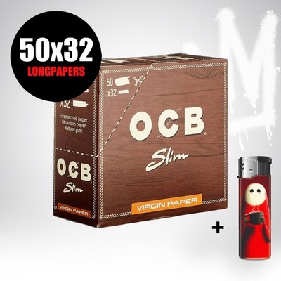 50x32 OCB Virgin Slim Blättchen 1 Karton 1600 Blatt Unbleached Long King Size