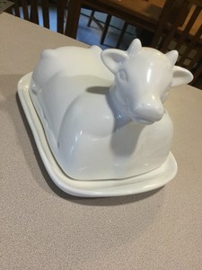 Cow double wide butter dish 