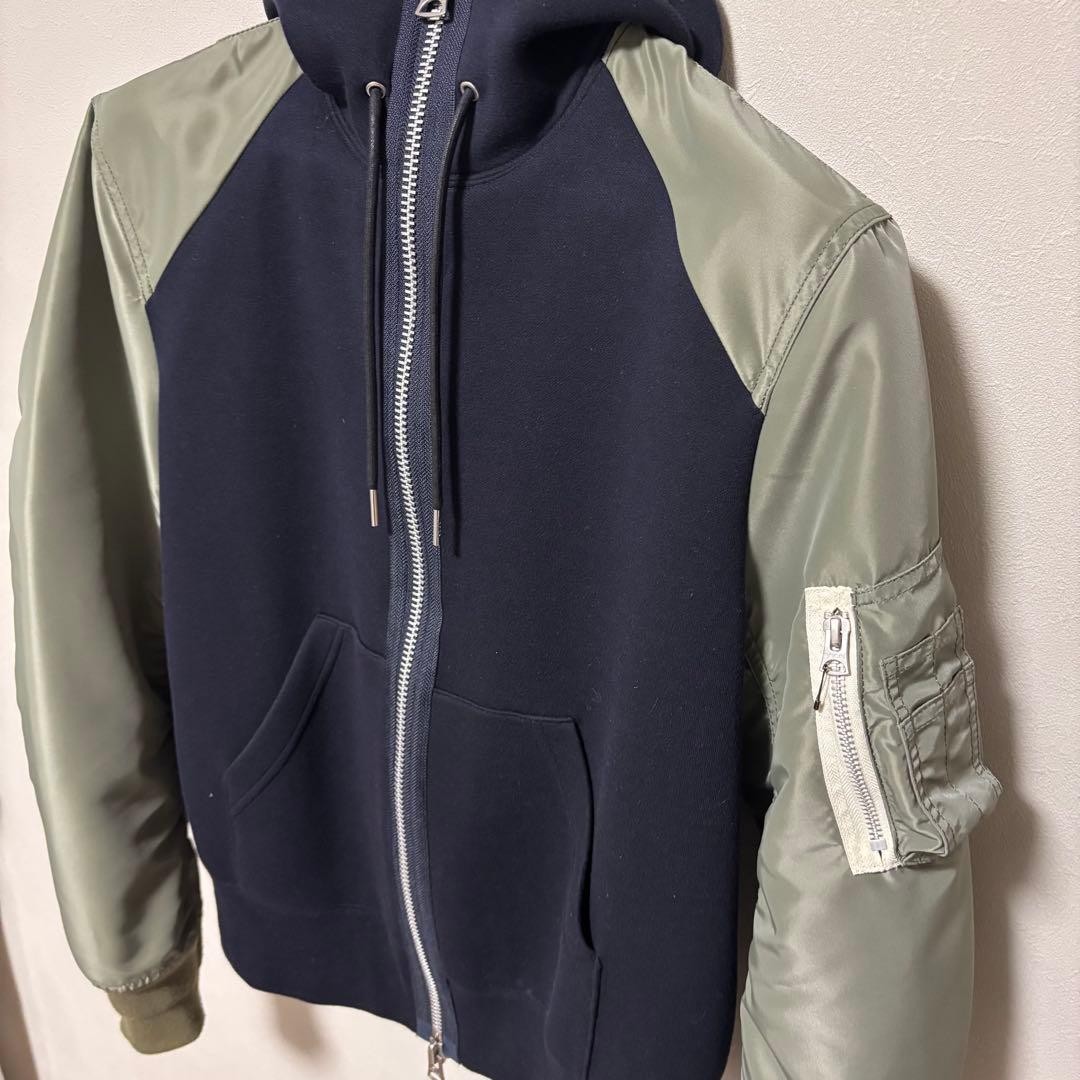 Sacai Different Material Switching Zip Parka Blou… - image 4