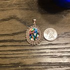 DMR Signed 925 Sterling Silver Oval Pendant Charm, Multicolor Inlay 1970 — photo 7