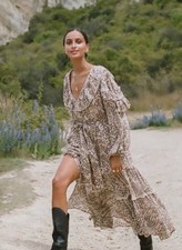 Spell & The Gypsy Ada Gown Midi Dress Size S Leopard Print Boho (No Belt)