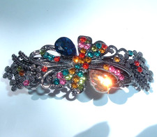Beautiful Rhinestone Floral Beaded Silver Hair Barrette NWT
