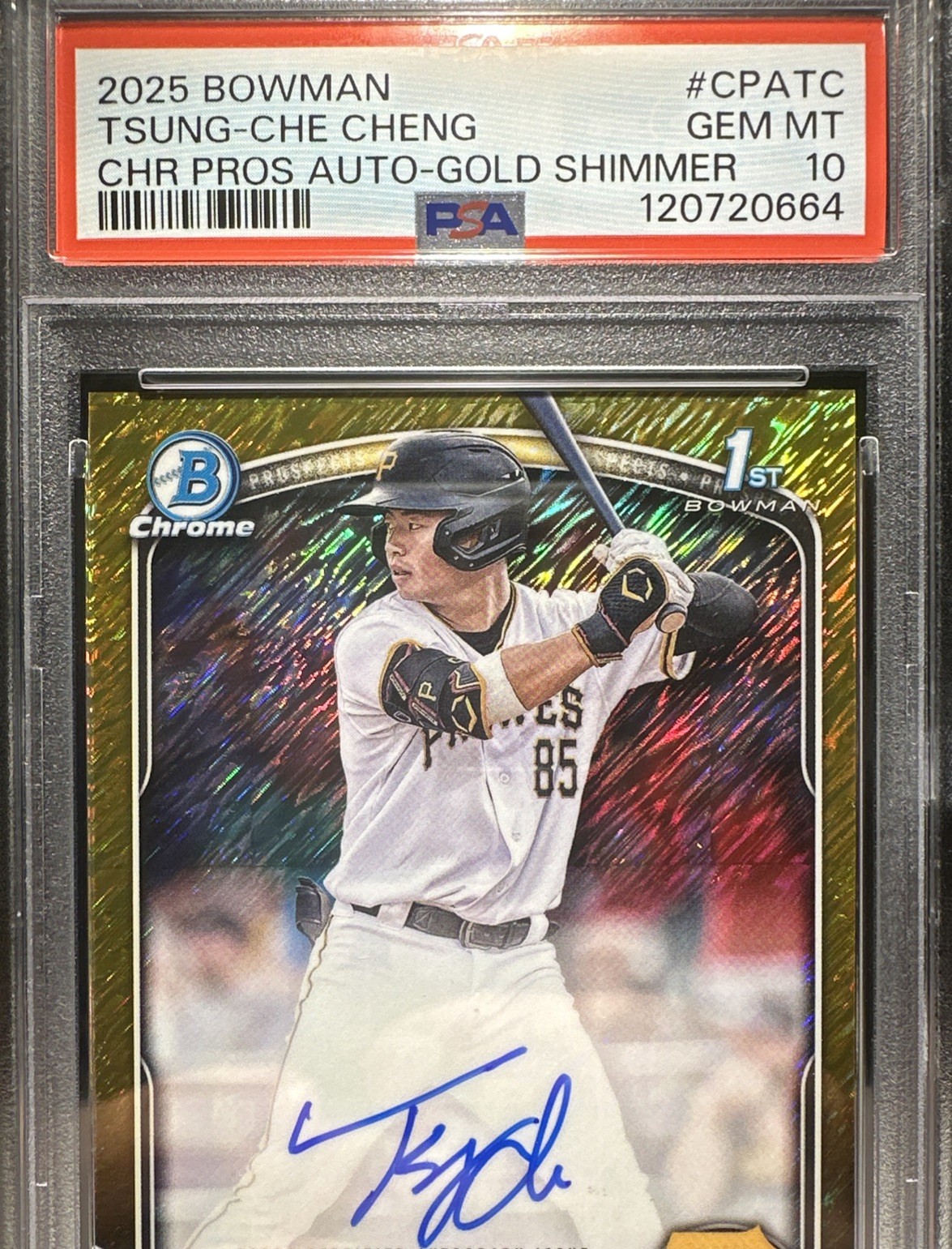 2025 Bowman Chrome Prospect Auto Gold Shimmer 9/50 Tsung-Che Cheng CPA-TC PSA 10 view 4