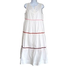 Madewell Rickrack Cattail Tiered Cotton Midi Dress Size M Boho Coastal Cottage