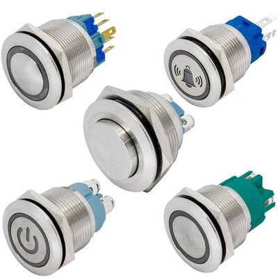 Edelstahl Druckschalter + Taster Ø16...25mm LED IP65 Vandalismussicher