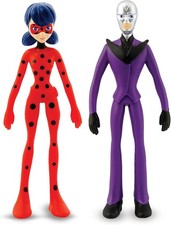 Paquete de 2 figuras flexibles Flexfigs Miraculous Lady Bug & Hawk Moth NJ Croce 51504