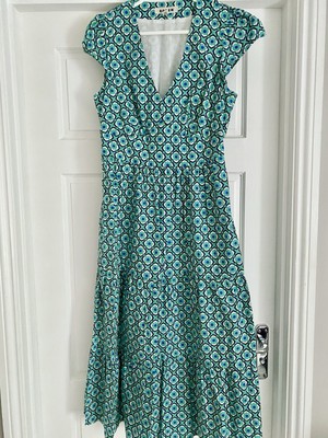 Beautiful Boden Green May Cotton Midi Tea Dress Size 12 UK
