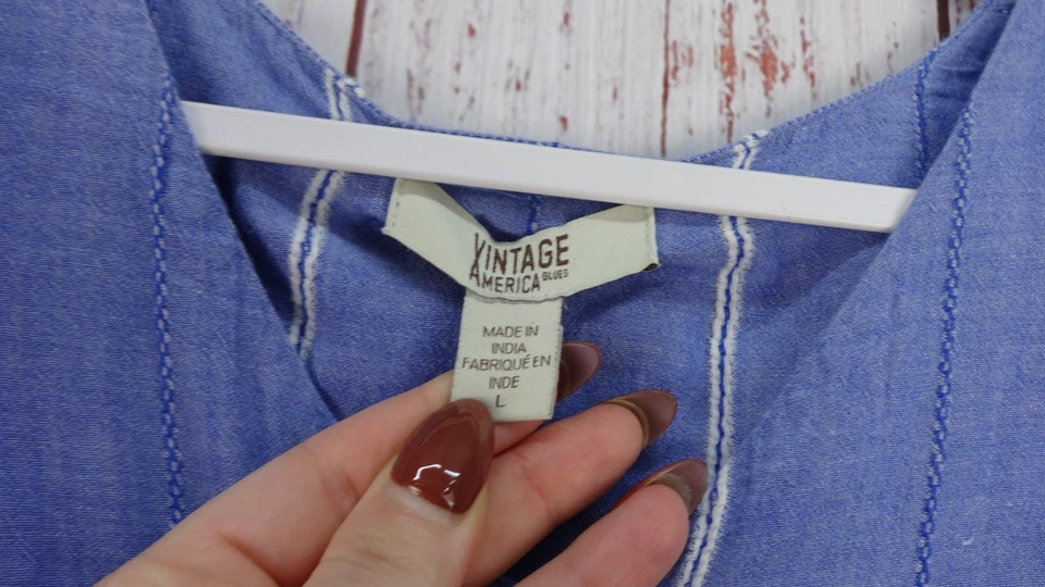 Vintage America Blues Top Womens Large Ruffle Sleeve Boho Casual Breathable - Image 3 of 4