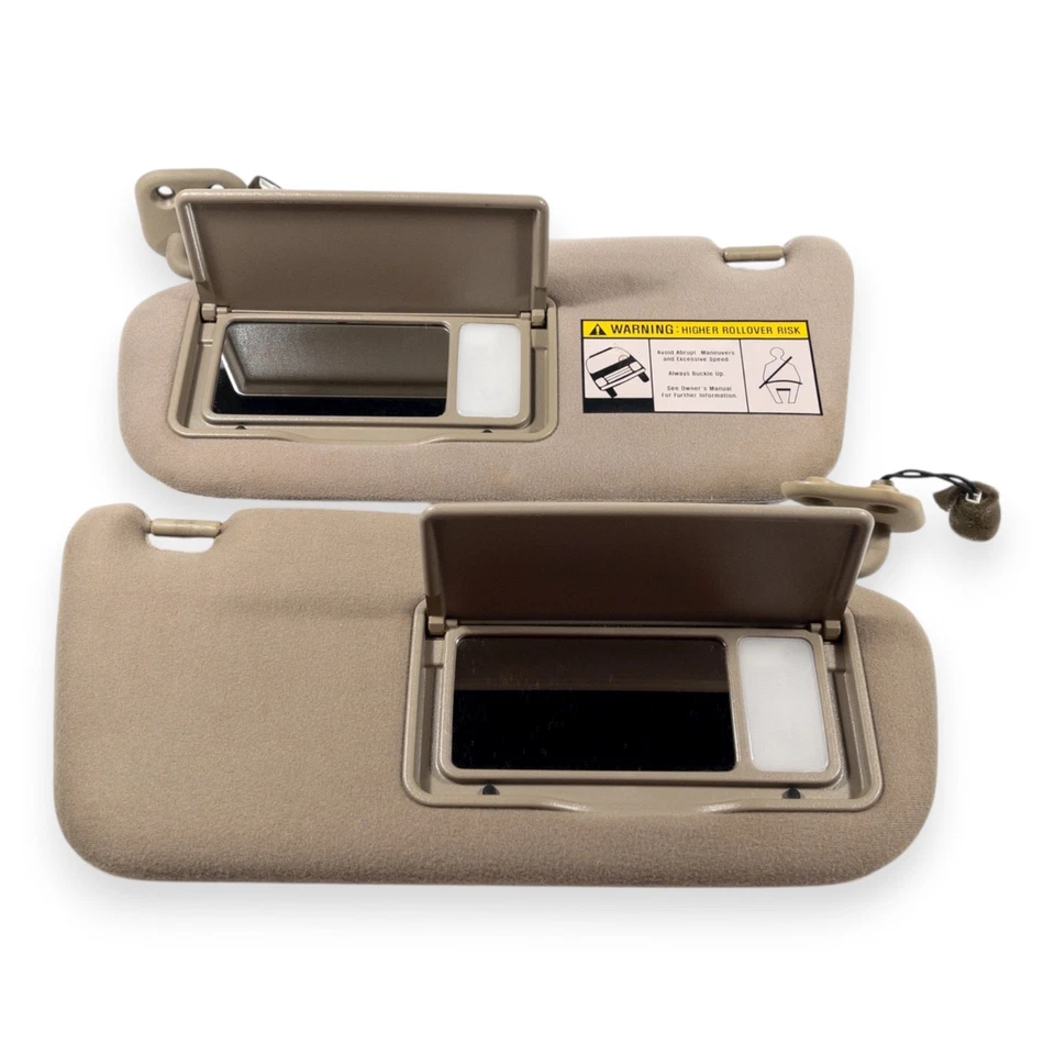 2001-2004 Hyundai Santa Fe Driver & Passenger Side Sun Visor Pair Tan Lighted - Image 4 of 4