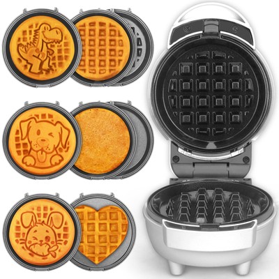 6-in-1 Waffle Maker Removable Plates 4.5 Waffle Iron Holiday Halloween