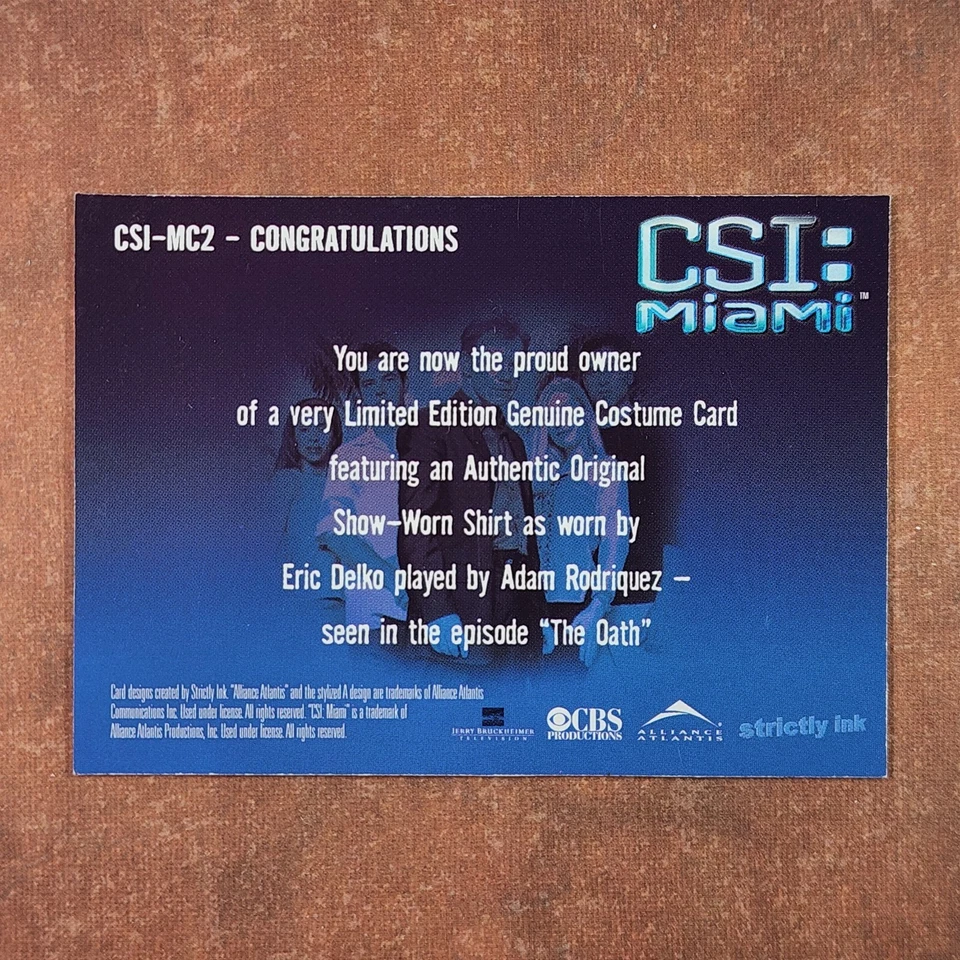 4-11-19 PWE-THICK . csi : miami #csi-mc2 adam rodriquez / eric show worn costume - Image 2 of 4