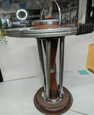 Art Deco / Mid Century Chrome Column Trap Door Standing Ash Tray Cigar Stand