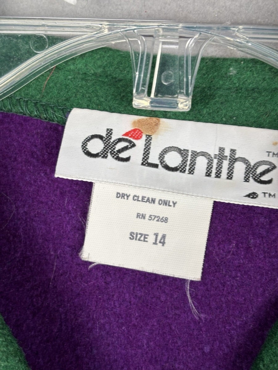 Vintage De Lanthe Cardigan Sweater 14 Wool Color block Purple Teal