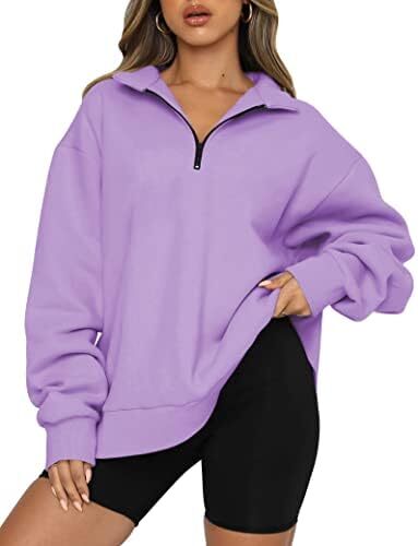 Women's Half Zip Oversized Pullover - Fall Hoodie Long Sleeve Fashion Sweatshirt