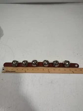 Vintage Christmas Sleigh Bells on Leather Strap 15"L x 1"W Door Hanger