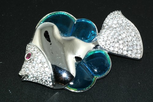 CWE CHARLES WINSTON Jelly Belly Lucite CZ Fish Sterling Silver 2.5in Pin Brooch