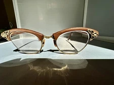 Vintage Cat Eye Glasses Art Craft Mid Century Gold Tone Ornate  1/10 12K GF