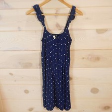 NWT Madewell Size 00 Ruffle Strap Dress Button Front Navy White Polka Dot