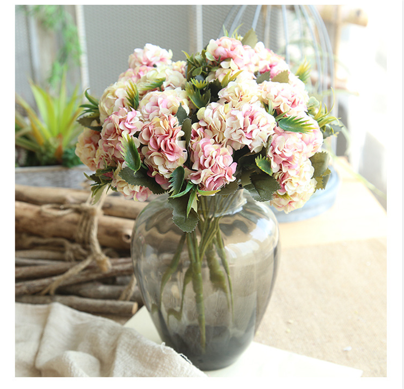 10 Heads Artificial Hydrangea Flowers Silk Bouquet Party Wedding Home