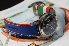 MA WATCH STRAP BLUE AZZURRO DESIGN BAND ITALY FLAG GENUINE CALFSKIN LEATHER