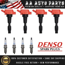 4 Red Ignition Coil & Denso Platinum Spark Plug for 2017 Kia Sportage 2.4L UF764