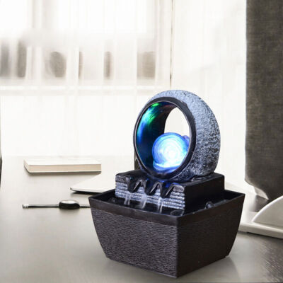 Tabletop Water Fountain Zen Meditation Indoor Waterfall Feature With LED Light