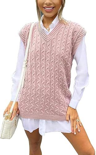 Grobstrickweste Pullover Damen ärmellos V-Ausschnitt Zopfmuster - Bild 5 von 8