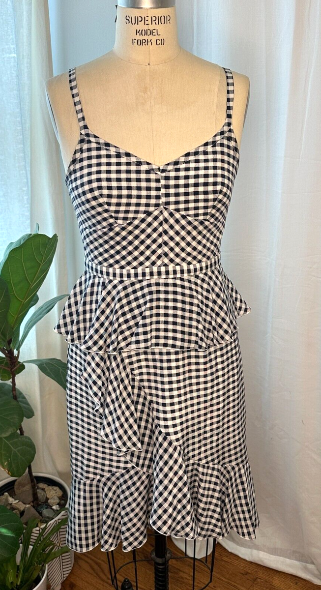 J. Crew Silk Gingham Navy Blue & White Peplum Picnic Silk Dress Size 2 |  eBay