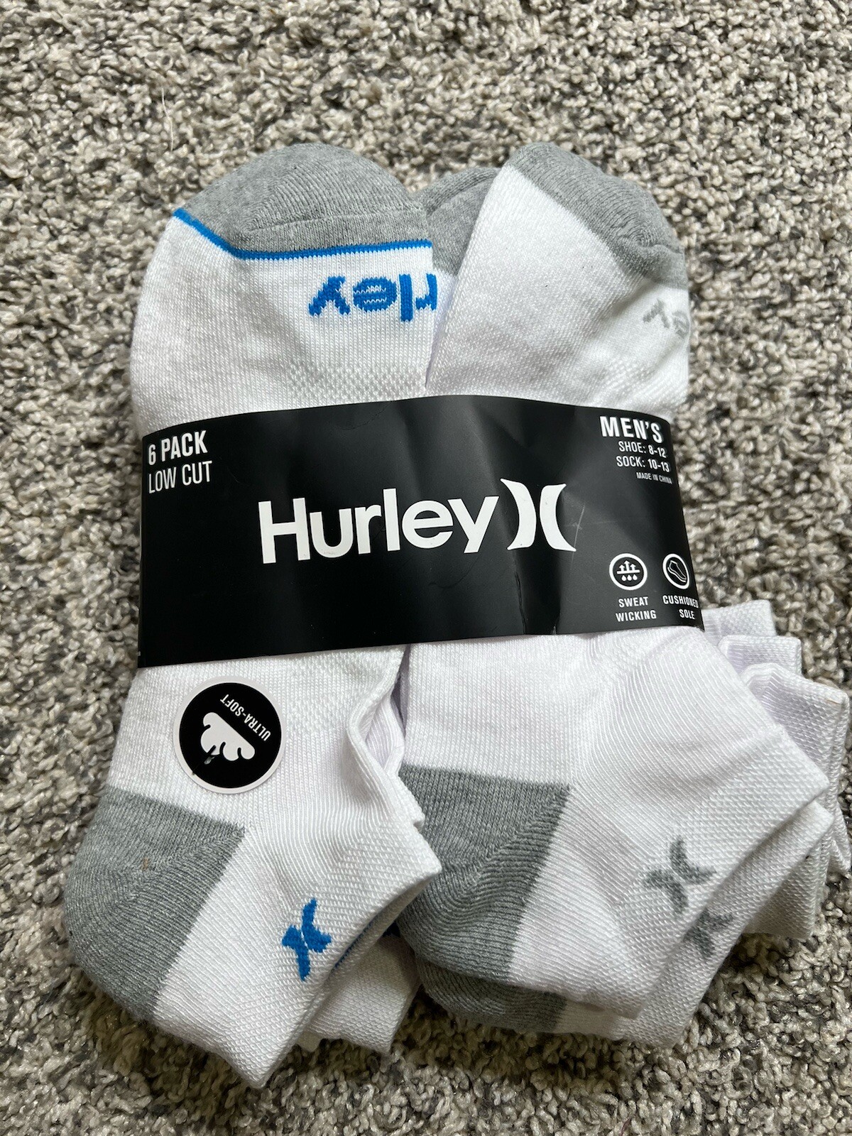 Hurley Men's  6-Pack Low Cut Socks  White And Various Colors