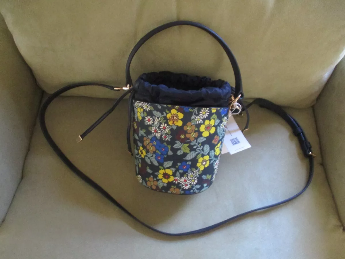 $428 Tory Burch Emerson Floral Printed Mini Bucket Bag Logo Crossbody NWT