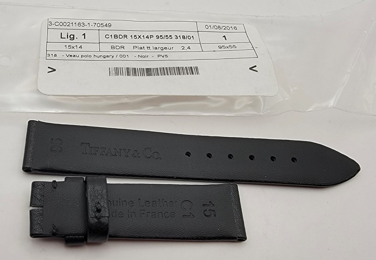 NEW OEM Tiffany & Co. Genuine Black Leather Watch Strap 15/14 mm