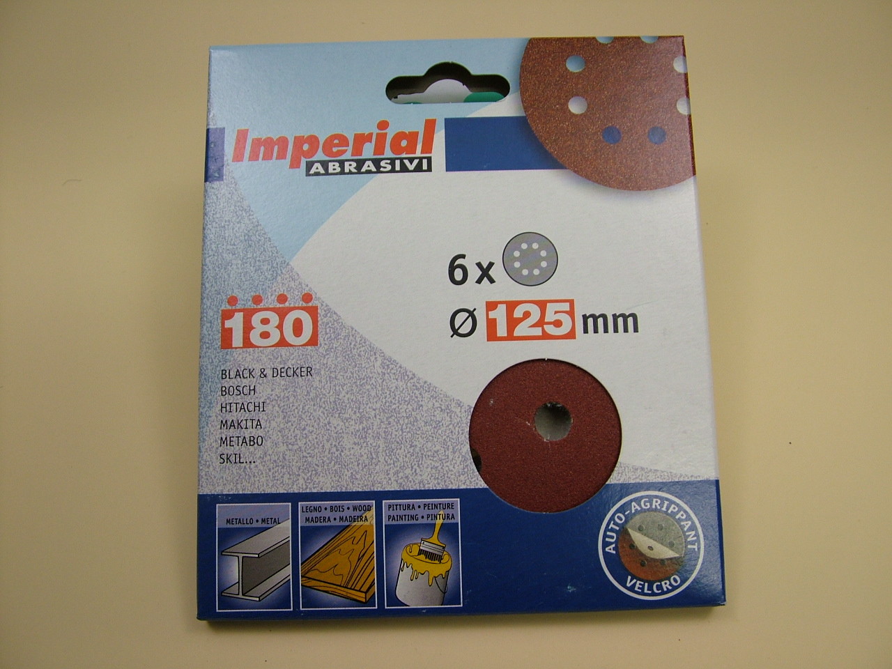 Sanding discs hook&loop random orbit sander 125mm pack 6, 180 grit,European made