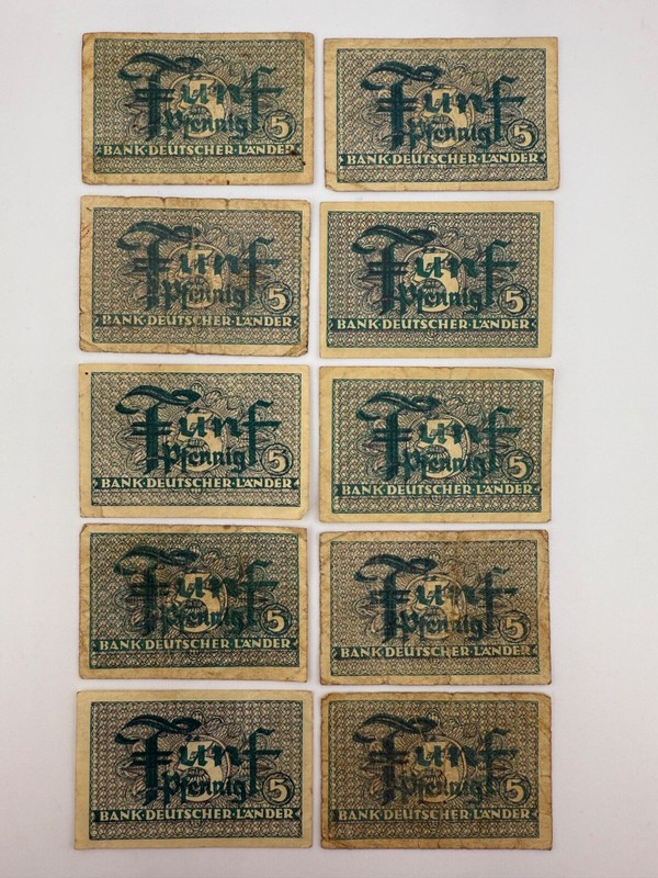 1948 Germany 5 Pfennigs P11 ( 10 Banknotes ) SPC759