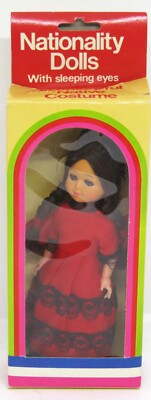 VTG 1970's NATIONALITY DOLLS SLEEPING EYES IN COLORFUL NATIVE COSTUME SPAIN RED