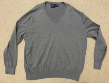 Polo Ralph Lauren Sweater Men's XL Gray V-Neck Pullover Pima Cotton Long Sleeve