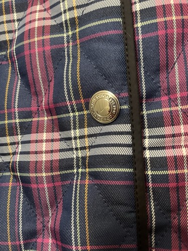 Coach Quilted Navy Blue & Purple Plaid Print Long Sleeve Snap Front Jacket Sz XS - Picture 10 of 13