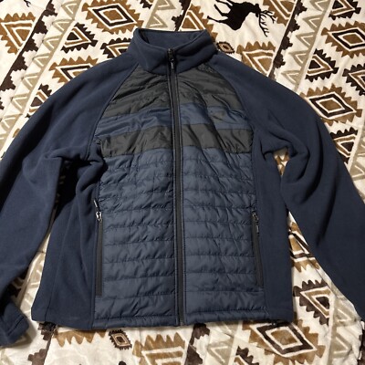 New Balance Hoodless Jacket Mens Medium Blue Full Zip Fleece Lined Warm *