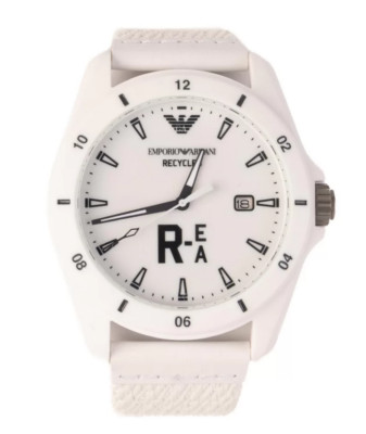 Emporio Armani R-EA Three-Hand White Recycled Polyester Denim Watch AR11394