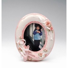 NEW OVAL BALLERINA FINE PORCELAIN PINK SELF STANDING PICTURE PHOTO FRAME 7.5