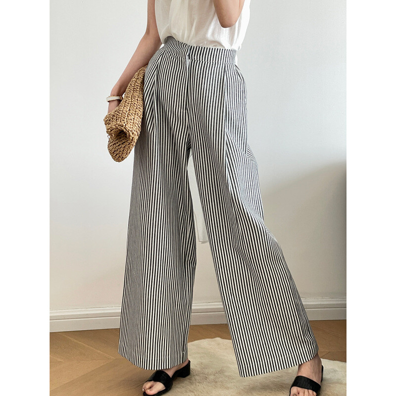 FILA Pantalone donna THE ROW righe lino elastico vita alta sottile gamba larga