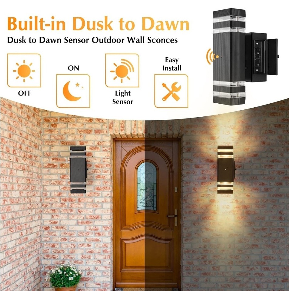 READ! Dusk to Dawn Outdoor Wall Light W/ GFCI Outlet Waterproof Porch