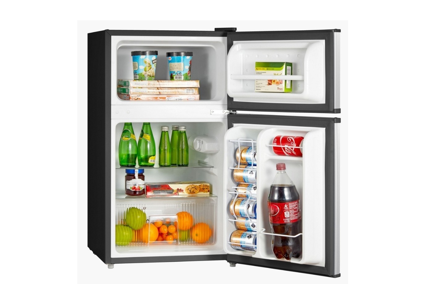 3.1 cu ft Mini Fridge with Separate Freezer Double Door Compact Dorm Office Gray