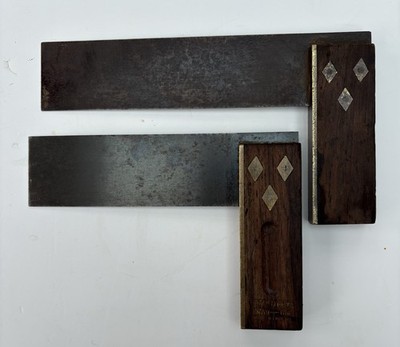 Paar Vintage Palisander Messing Probierquadrate Stanley Nr. 19 6 Zoll & größer unbeschriftet
