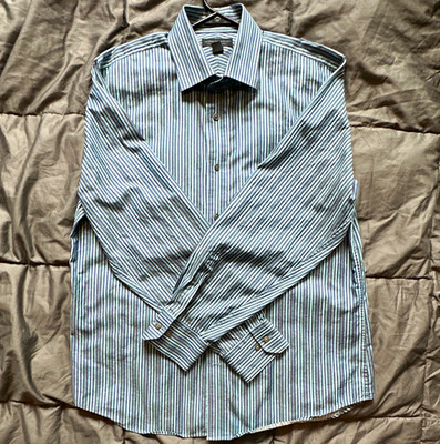Express Design Studio Non-Iron Modern Fit Striped Dress Shirt L 16-16.5 32/33