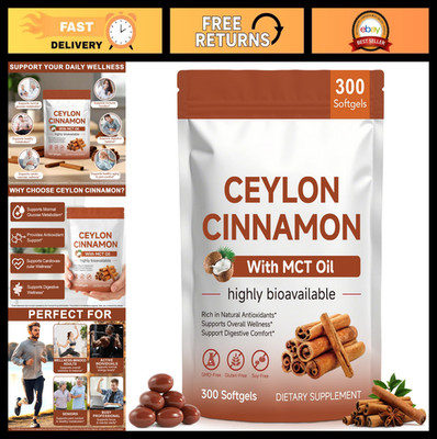 Ceylon Cinnamon Softgels with MCT Oil - 300 Count, Easy Absorption, Digestive Su