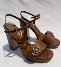 Authentic Gucci GG Marmont Leather Platform Sandal Heels Womens Size EU 38