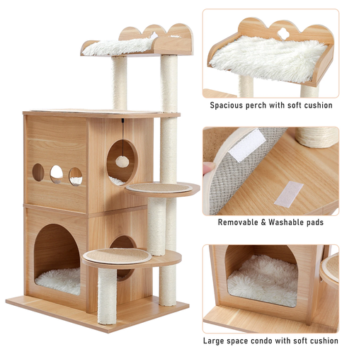 Modern Cat Tree Wooden Multi-Level Cat Scraper Tower Luxury Nest Cat Climbing Fr - Picture 6 of 20