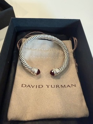 David Yurman 7 mm Cable Cuff Bracelet Garnet and Diamond