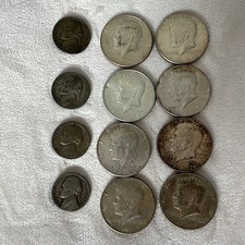 Silver Mix 8-40% Kennedy 4- 35% War Nickels. 12 Total Lot